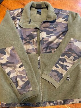 The North Face Olive Green Camo Panel Fleece Jacket